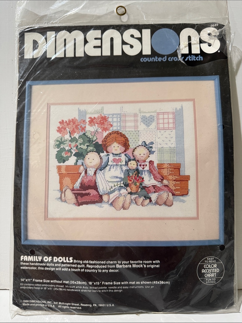 Dimensions "Family of Dolls" Counted Cross Stitch Kit - Pink, Blue, Green